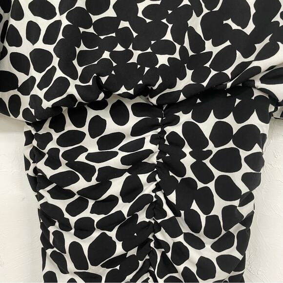 Cache Black White Spotted Ruched Draped Bodycon Mini Dress Womens 2 Vintage 90s - Picture 8 of 12